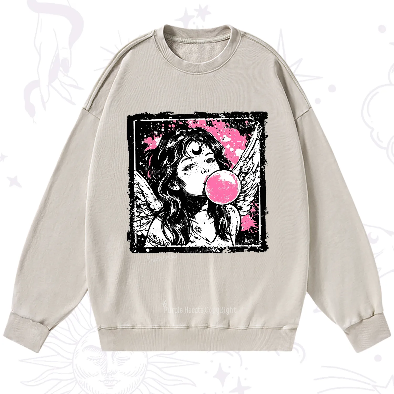 Purplehecate Grunge Angel with Bubblegum Washed Sweatshirt
