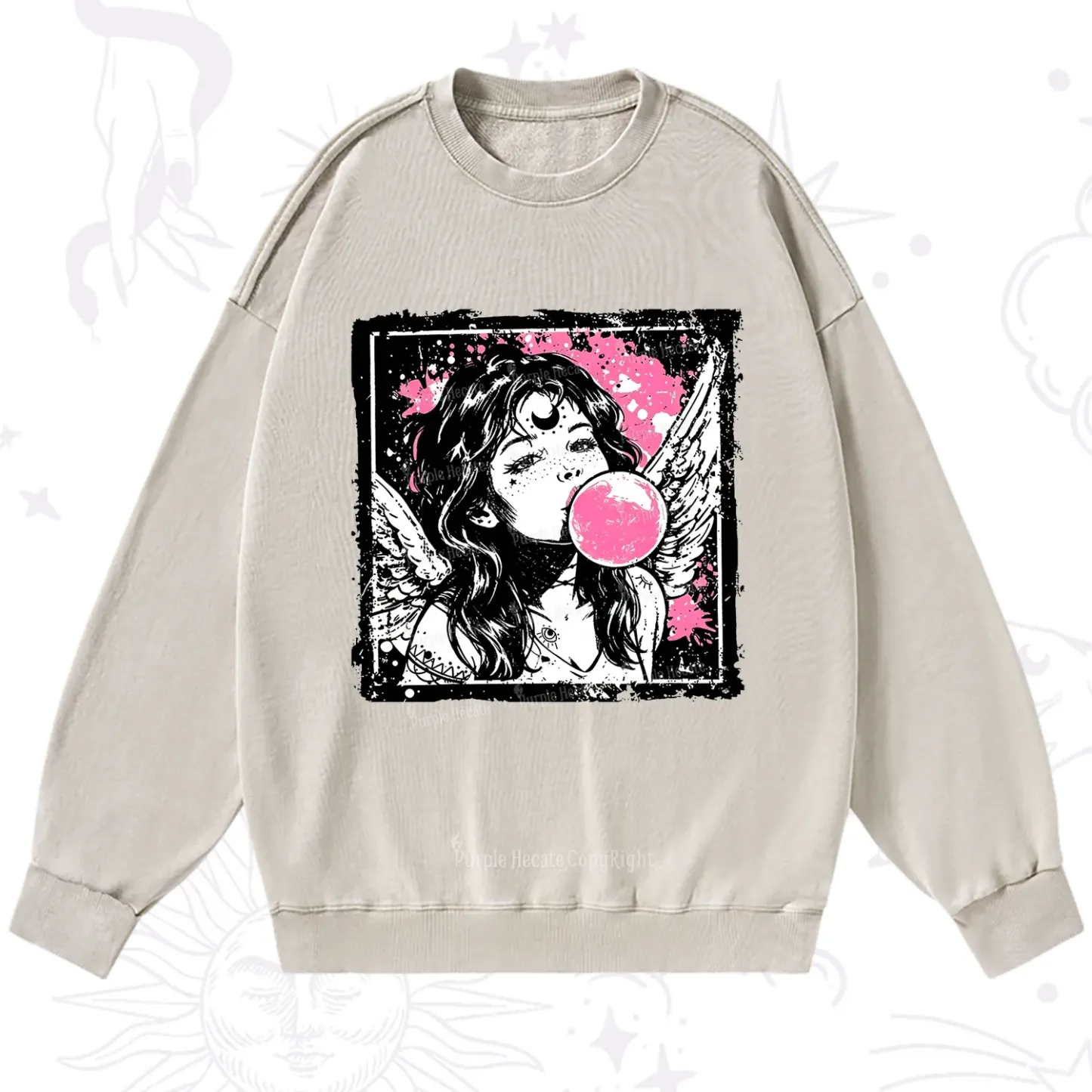 Purplehecate Grunge Angel with Bubblegum Washed Sweatshirt