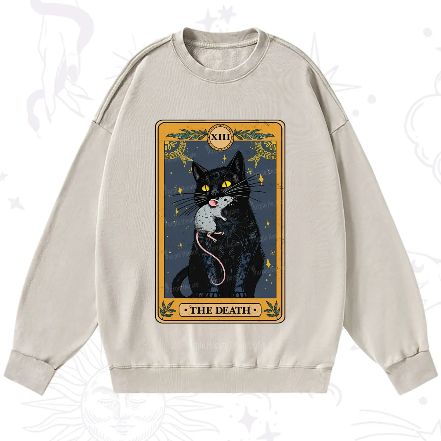 Purplehecate The Death Tarot Cat Washed Sweatshirt