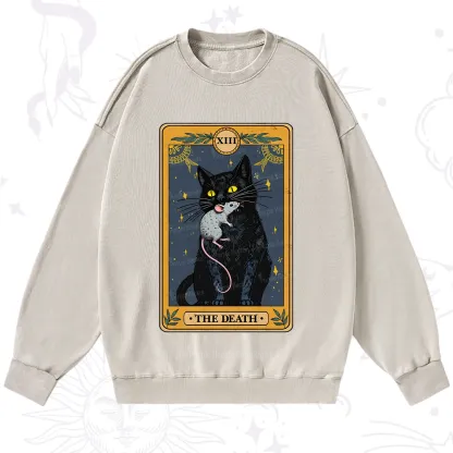 Purplehecate The Death Tarot Cat Washed Sweatshirt