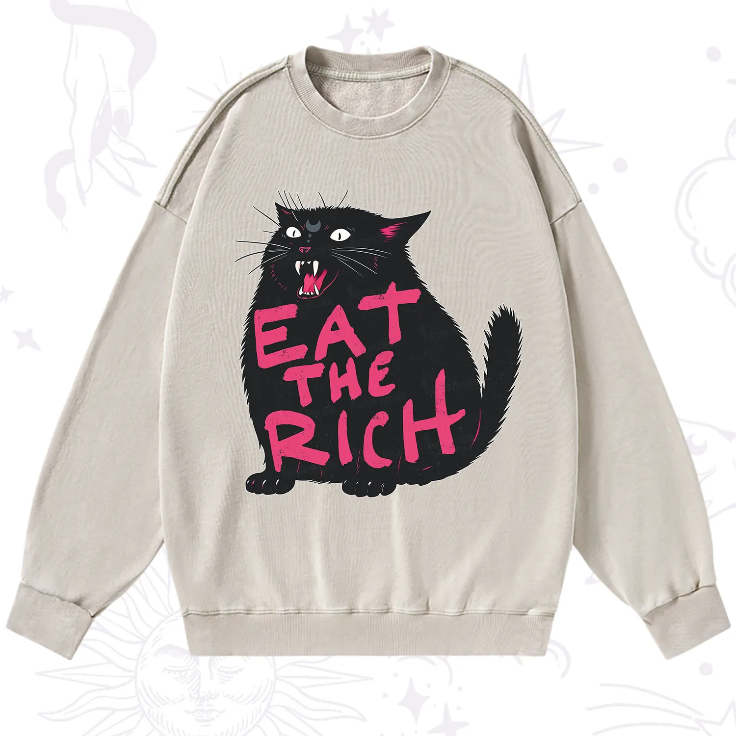 Purplehecate Eat The Rich Cat Washed Sweatshirt