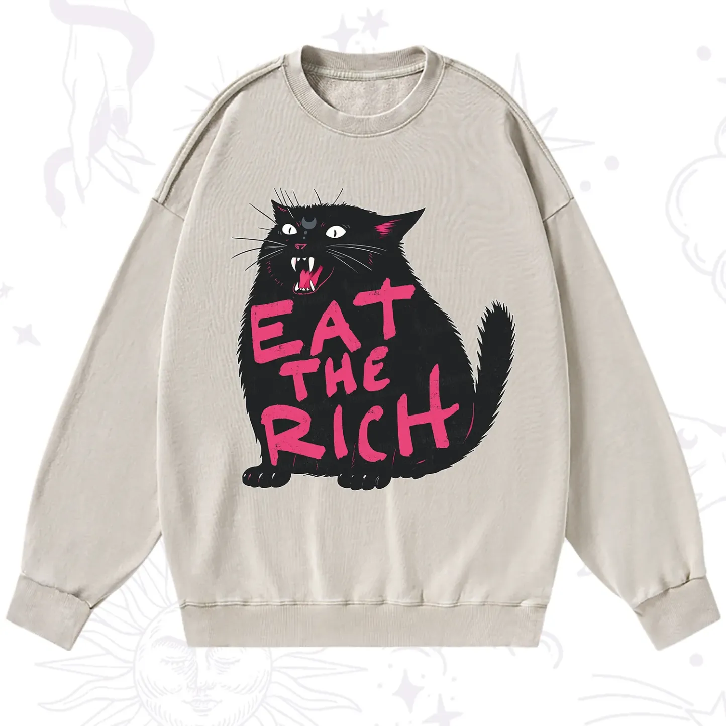 Purplehecate Eat The Rich Cat Washed Sweatshirt