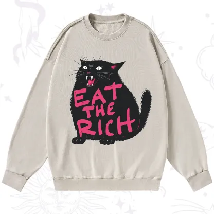 Purplehecate Eat The Rich Cat Washed Sweatshirt