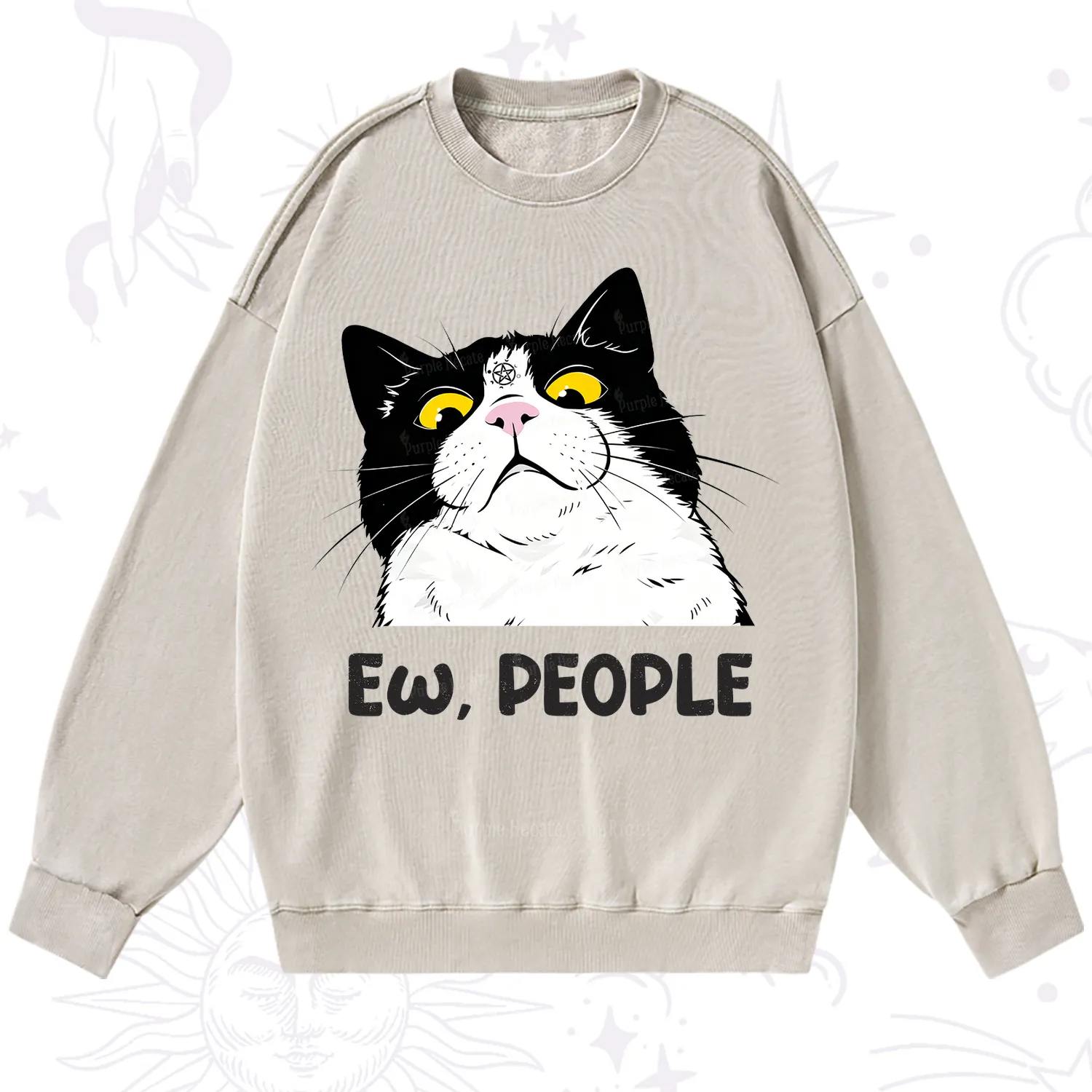 Purplehecate Ew People Cat Washed Sweatshirt