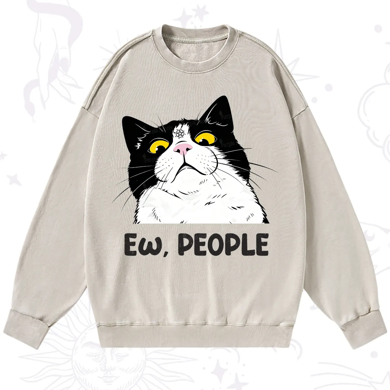 Purplehecate Ew People Cat Washed Sweatshirt