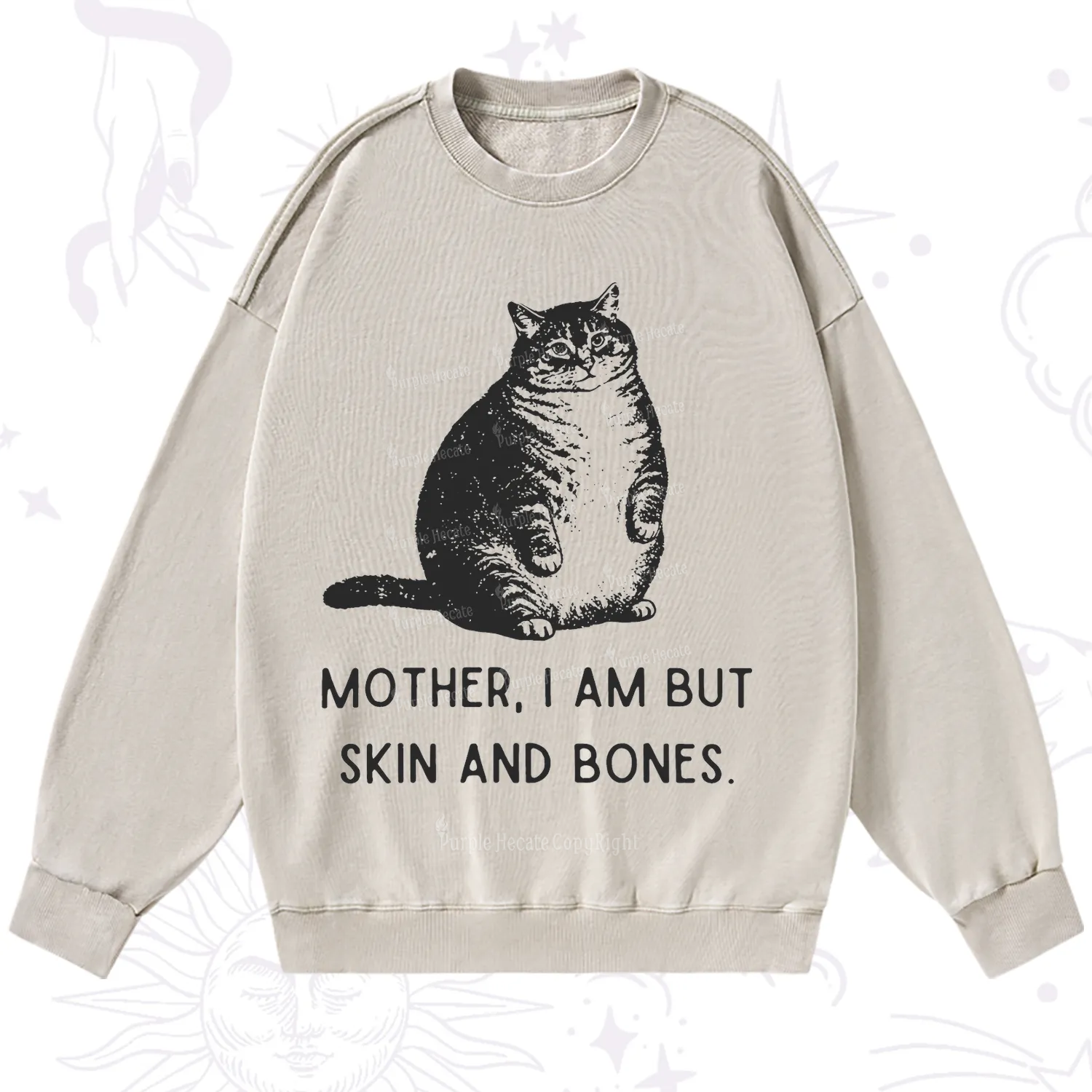 Purplehecate Cat Mother I Am But Skin And Bones Washed Sweatshirt