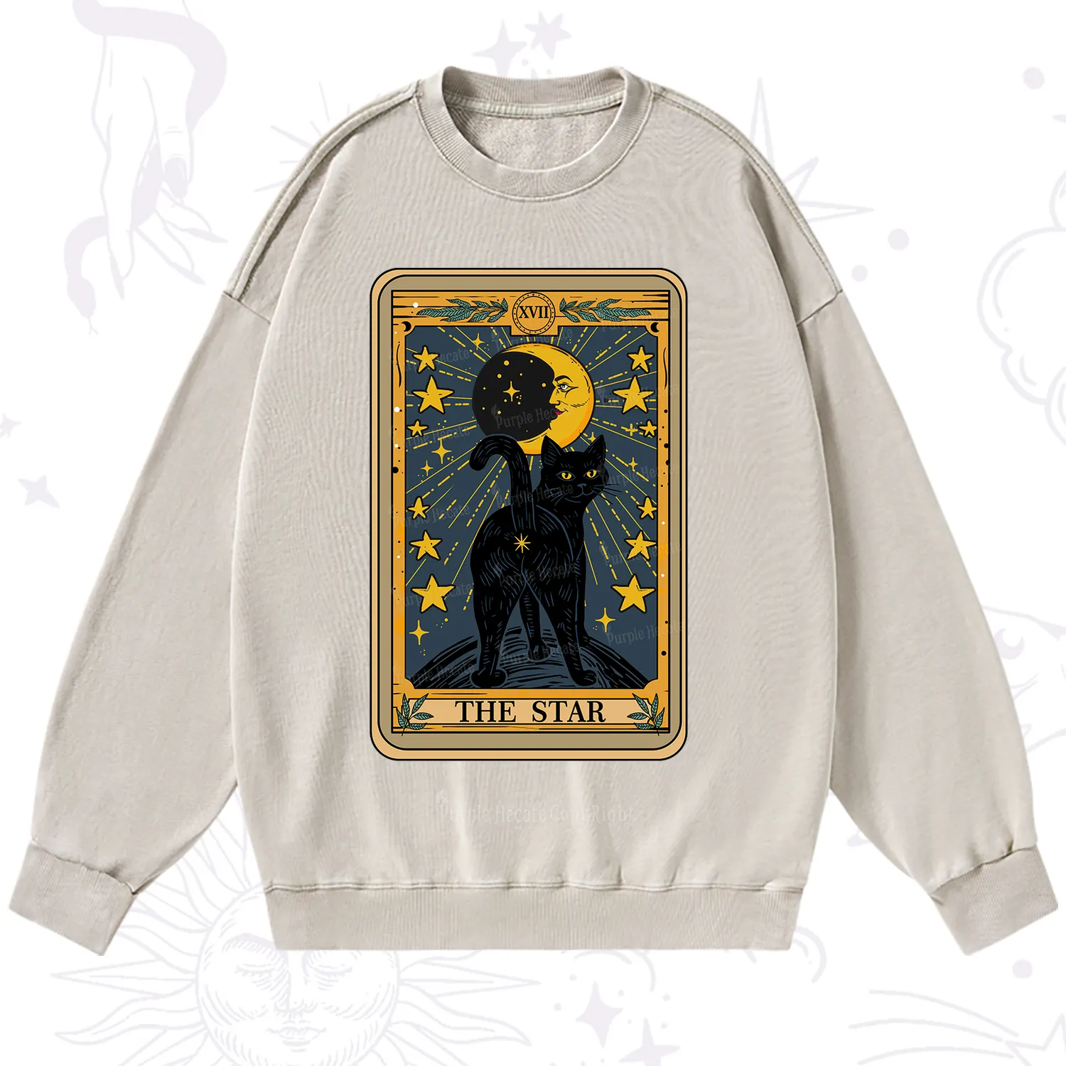 Purplehecate The Star Tarot Cat Washed Sweatshirt