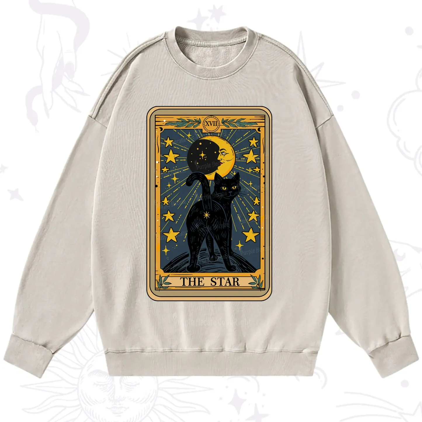 Purplehecate The Star Tarot Cat Washed Sweatshirt