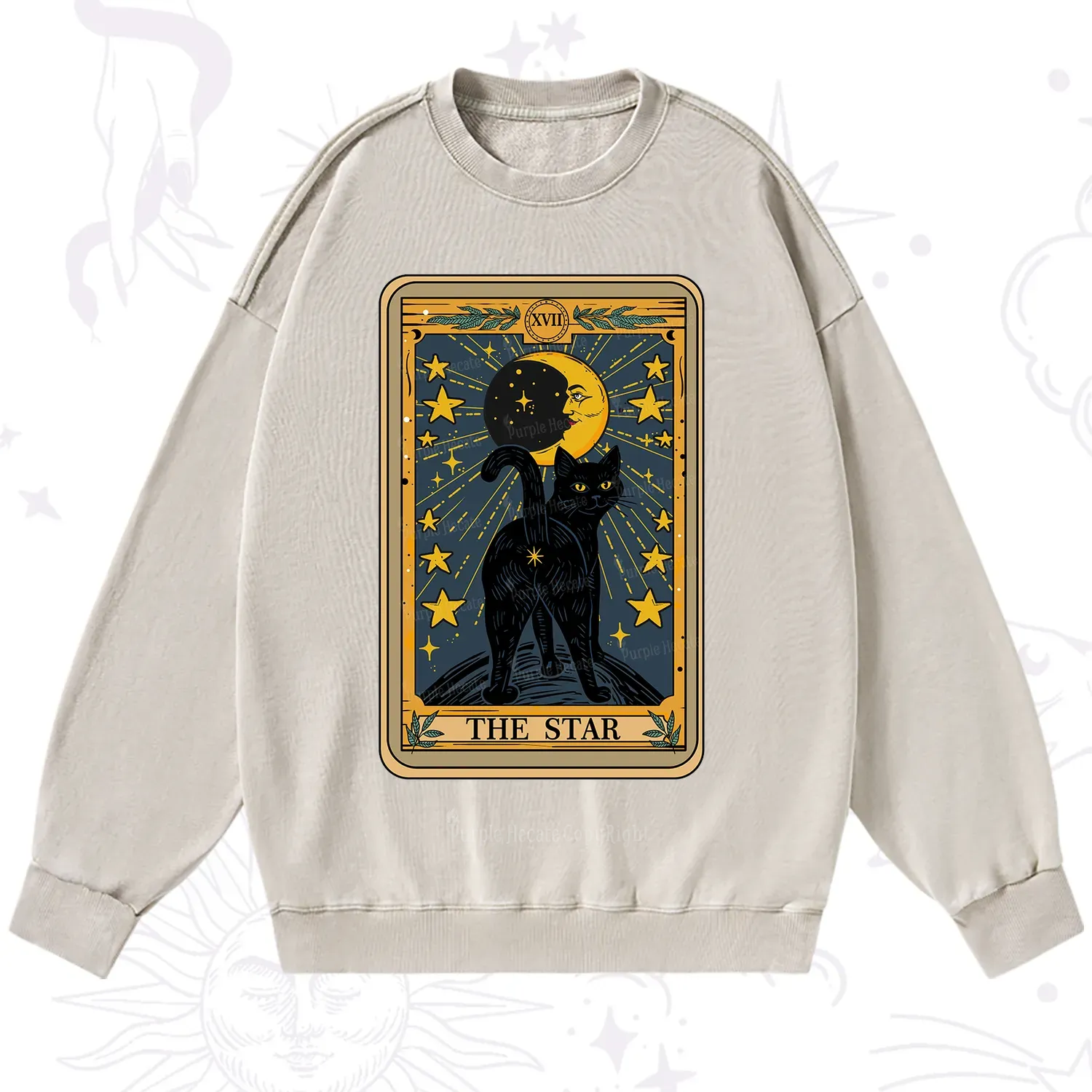Purplehecate The Star Tarot Cat Washed Sweatshirt