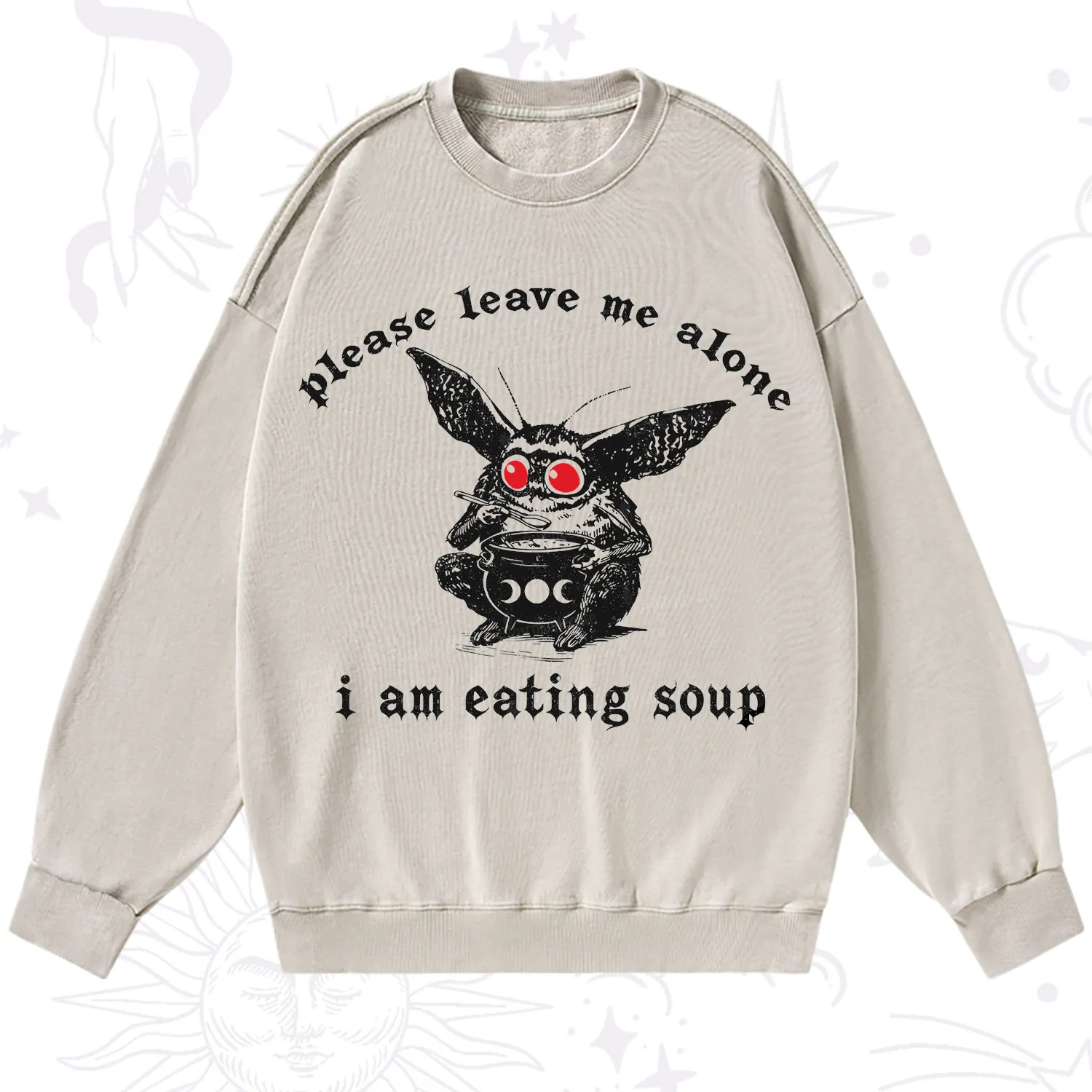 Purplehecate Mothman Eating Soup Washed Sweatshirt