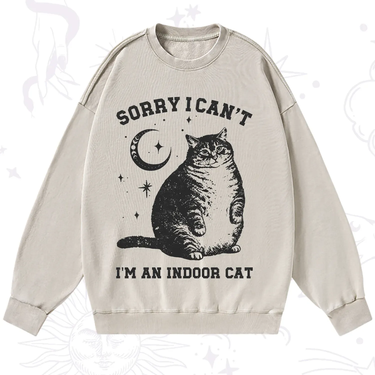 Purplehecate Sorry I Can't Go I'm an Indoor Cat Washed Sweatshirt