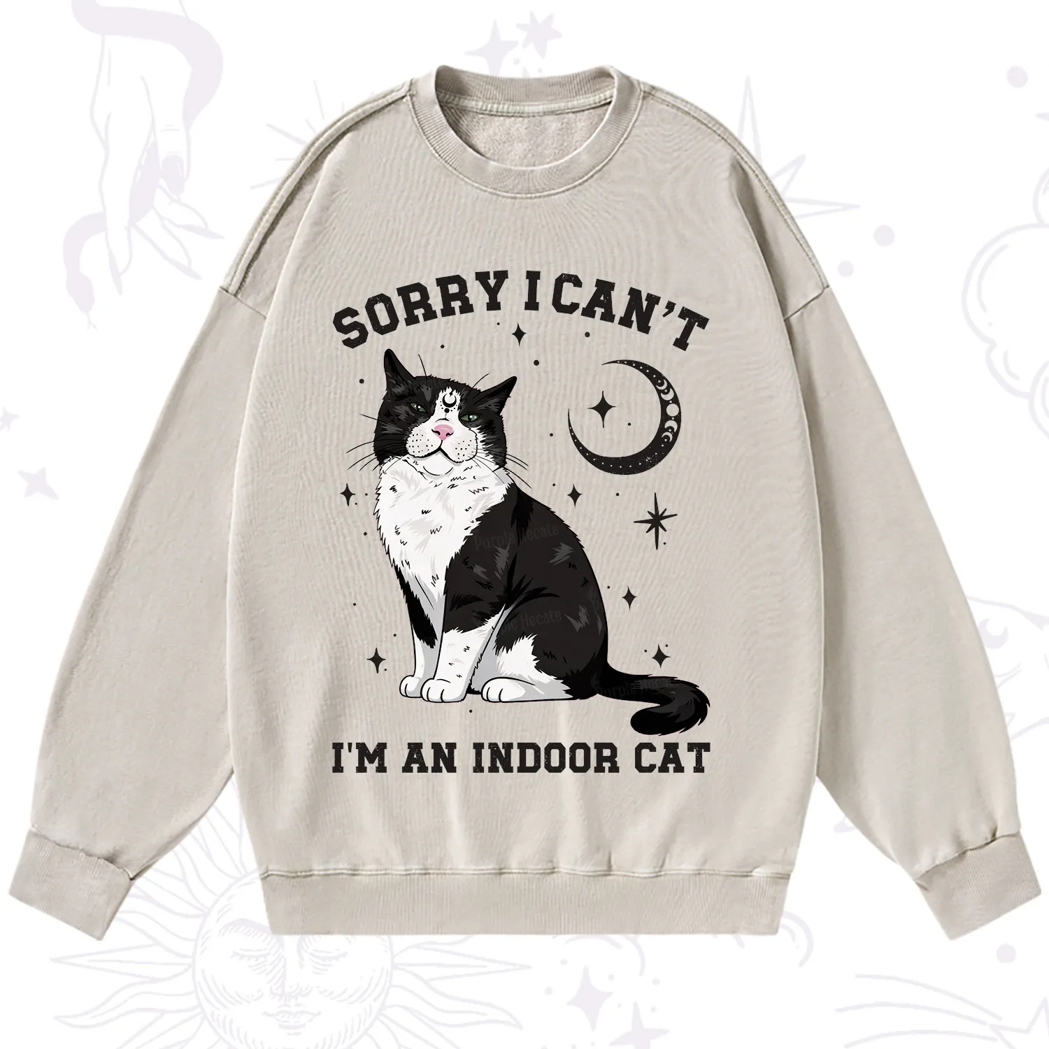 Purplehecate Sorry I Can't Go I'm an Indoor Cat Washed Sweatshirt