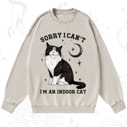 Purplehecate Sorry I Can't Go I'm an Indoor Cat Washed Sweatshirt