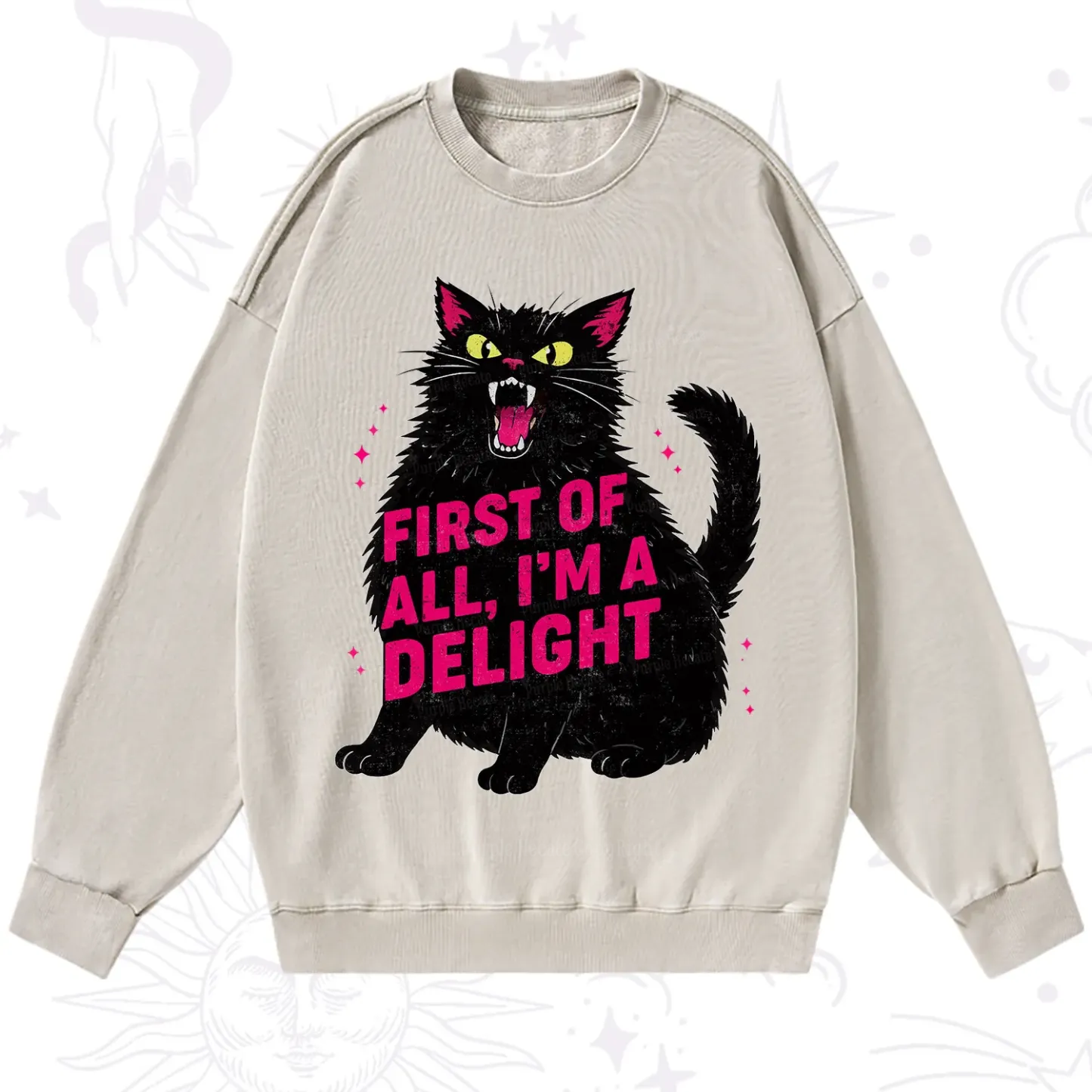 Purplehecate First Of All I'm A Delight Cat Washed Sweatshirt