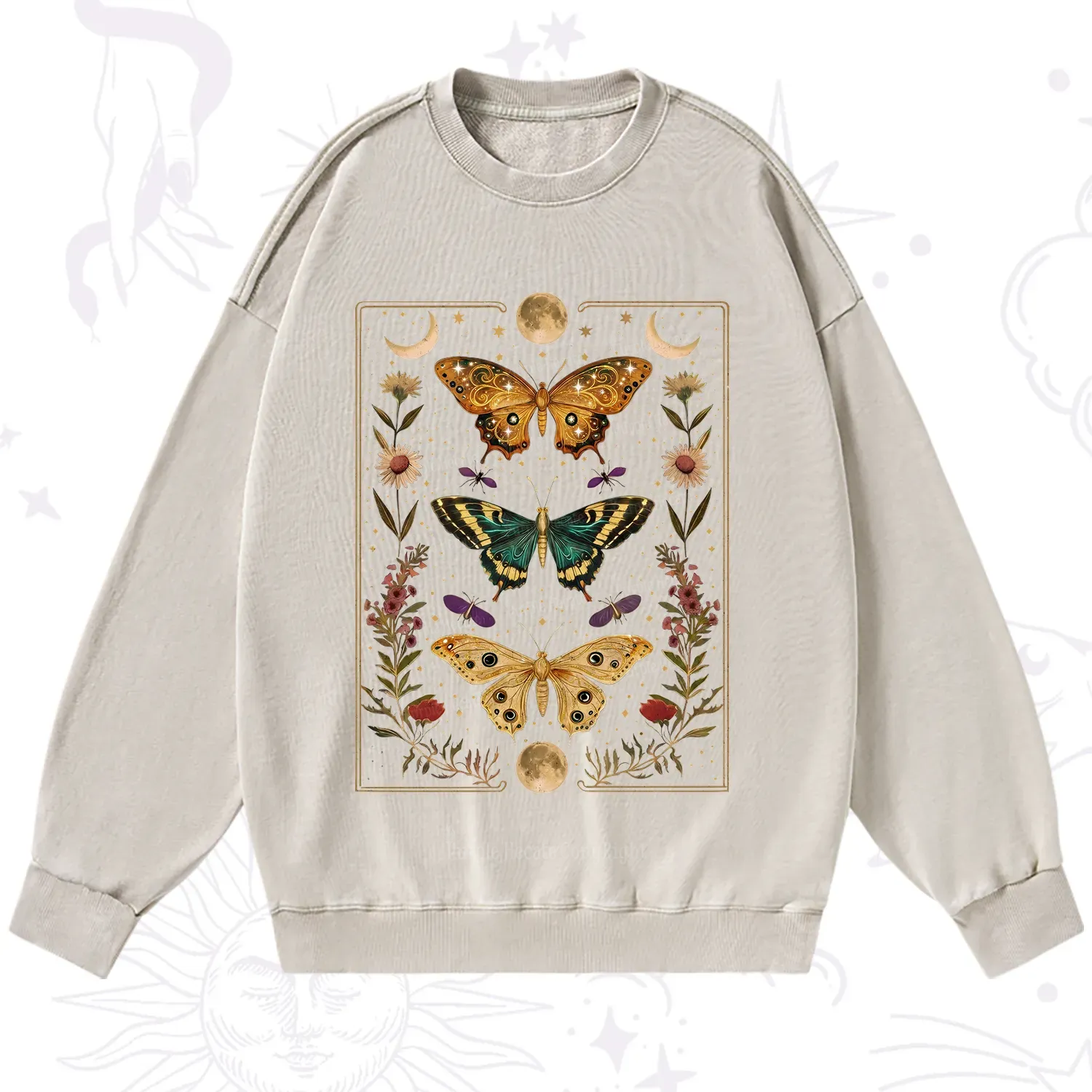 Purplehecate Sun and Moon Butterfly Washed Sweatshirt
