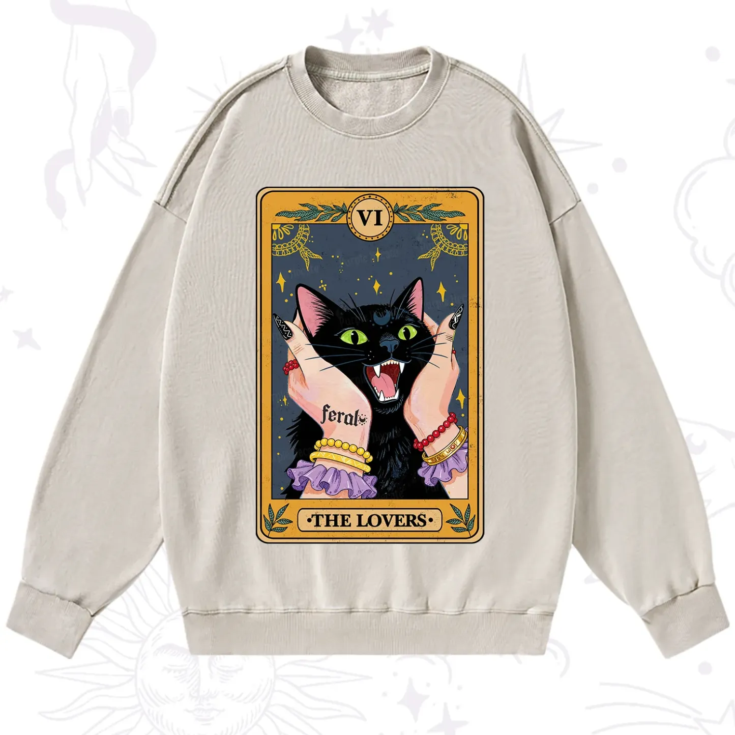 Purplehecate The Lovers Tarot Feral Cat Washed Sweatshirt