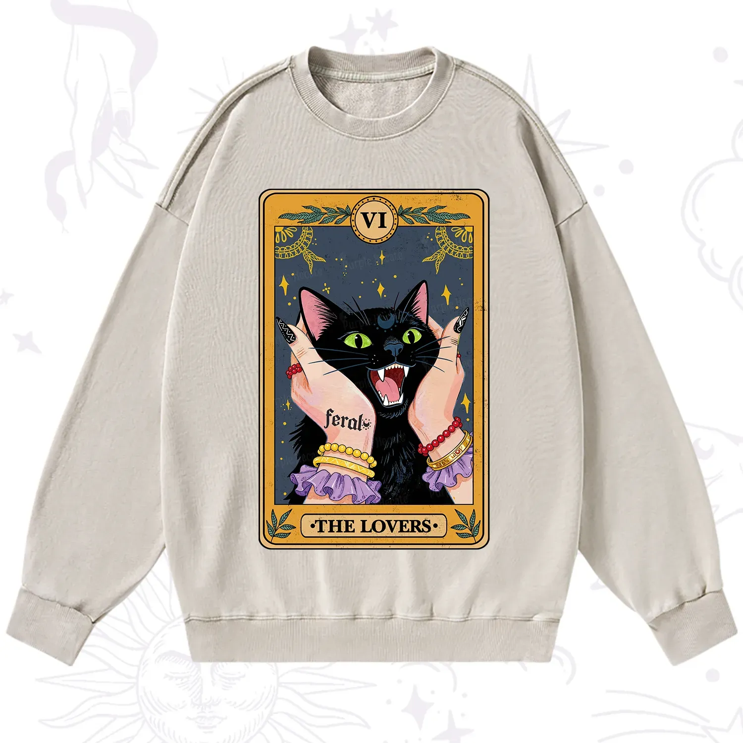 Purplehecate The Lovers Tarot Feral Cat Washed Sweatshirt