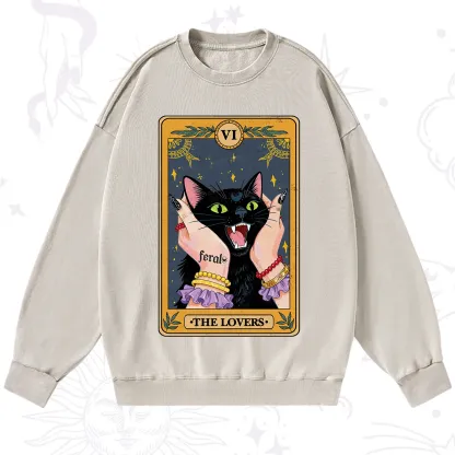 Purplehecate The Lovers Tarot Feral Cat Washed Sweatshirt