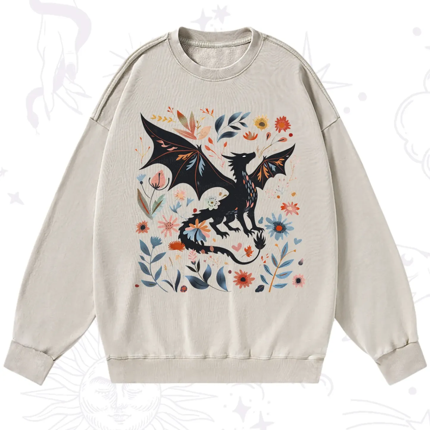 Purplehecate Vintage Fantasy Wyvern Bookish Washed Sweatshirt