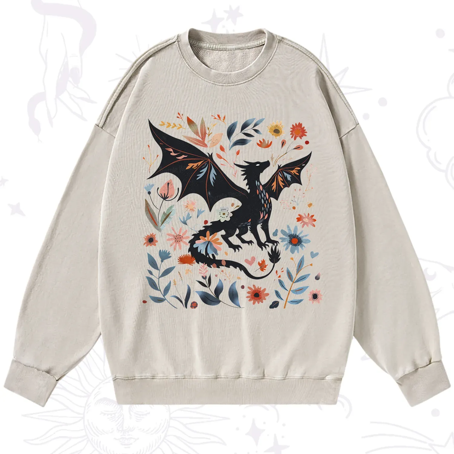 Purplehecate Vintage Fantasy Wyvern Bookish Washed Sweatshirt