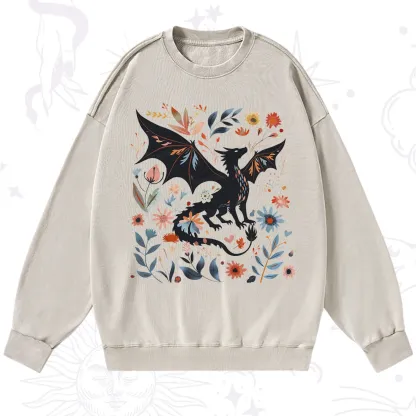 Purplehecate Vintage Fantasy Wyvern Bookish Washed Sweatshirt