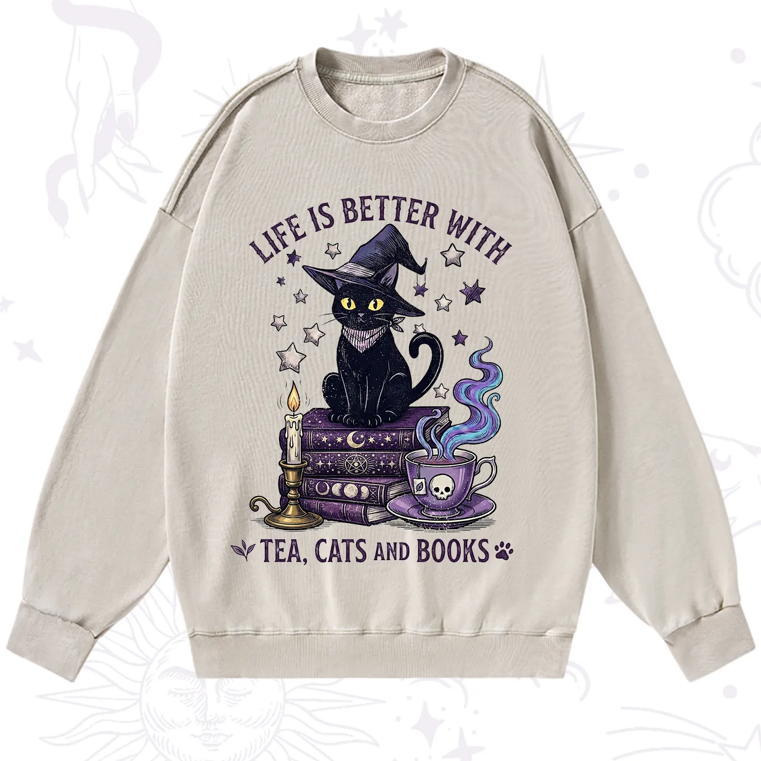 Purplehecate Life Is Better With Cats And Books Washed Sweatshirt