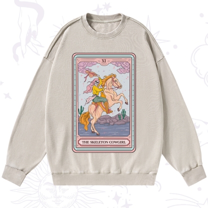 Purplehecate The Skeleton Cowgirl Tarot Card Washed Sweatshirt