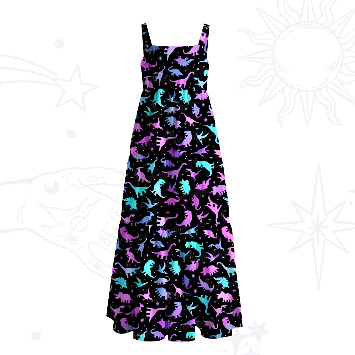 Purplehecate Neon Dino Dream Wide Straps Maxi Dress