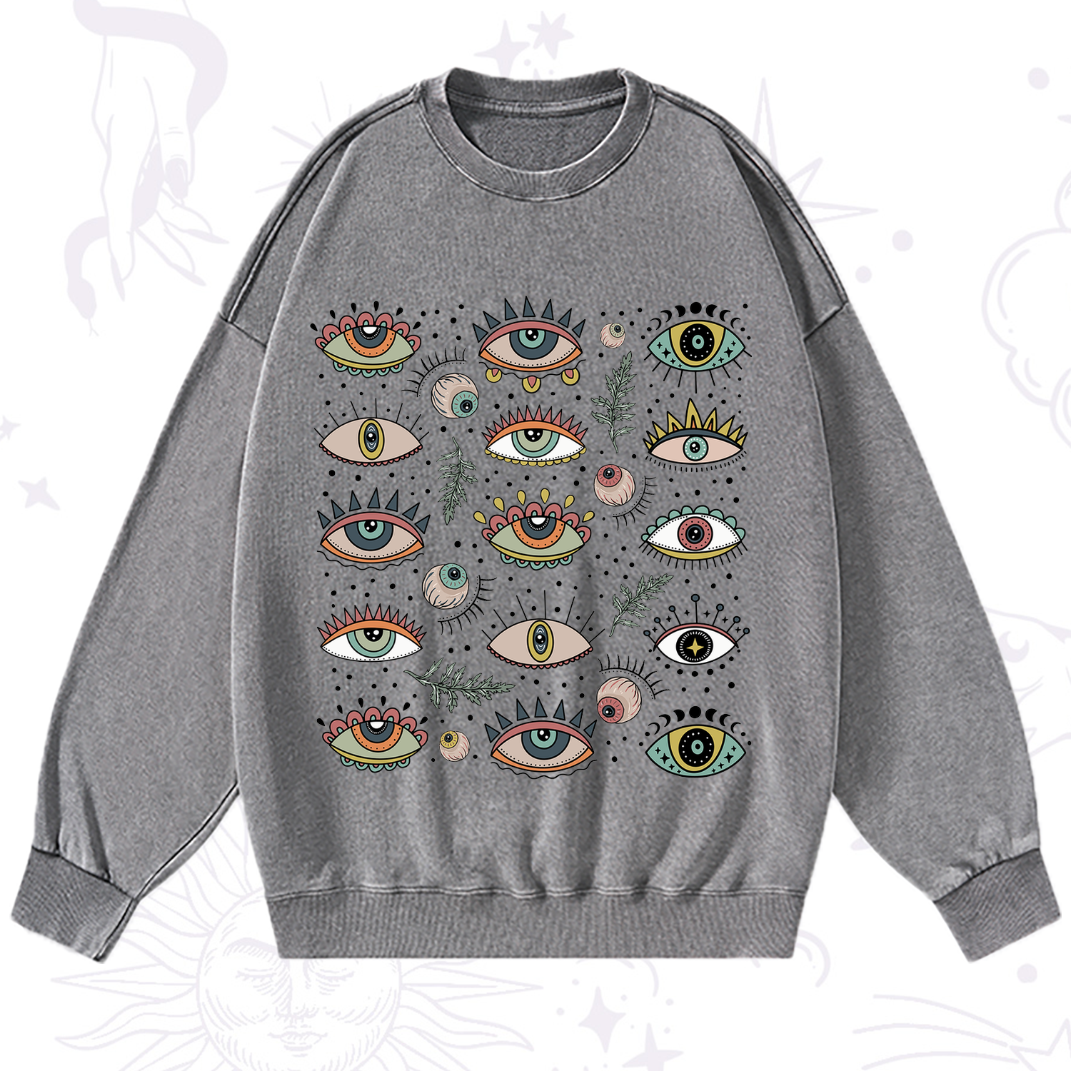 Purplehecate Evil Eye Array Washed Sweatshirt