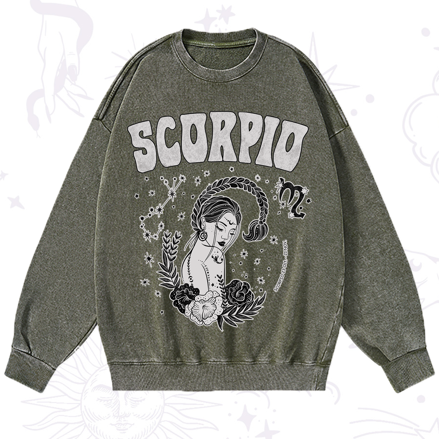 Purplehecate Scorpio Zodiac Glyphs  Washed Sweatshirt