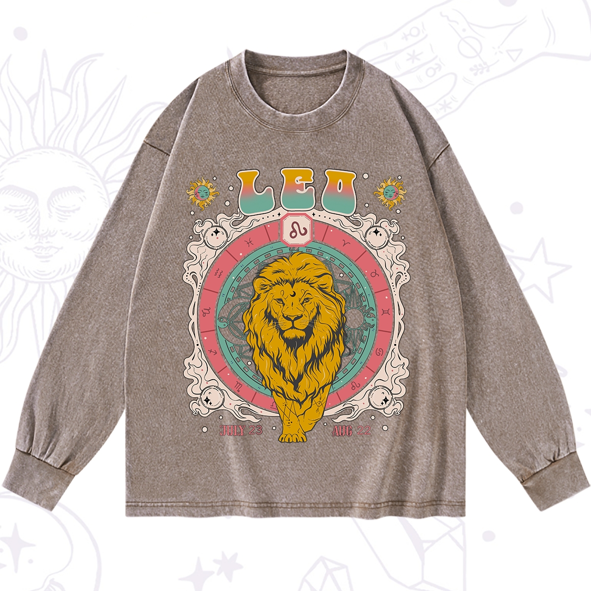 Purplehecate Leo Cosmic Zodiac Washed Long Sleeve Shirt