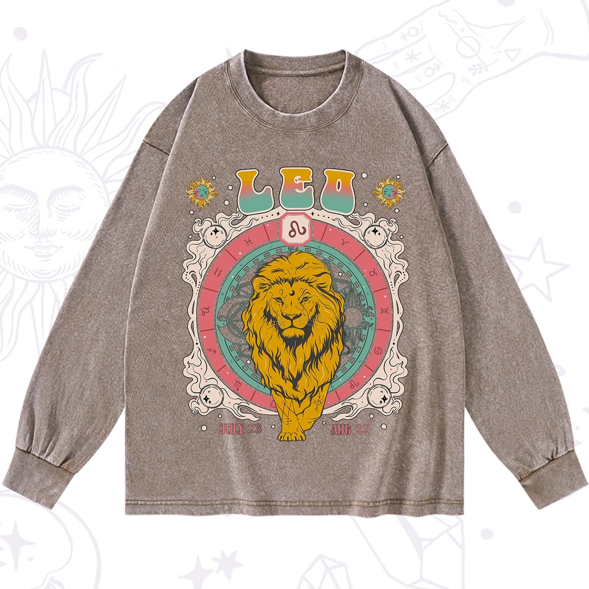 Purplehecate Leo Cosmic Zodiac Washed Long Sleeve Shirt