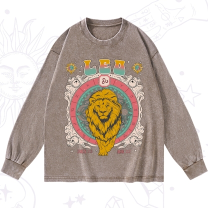 Purplehecate Leo Cosmic Zodiac Washed Long Sleeve Shirt