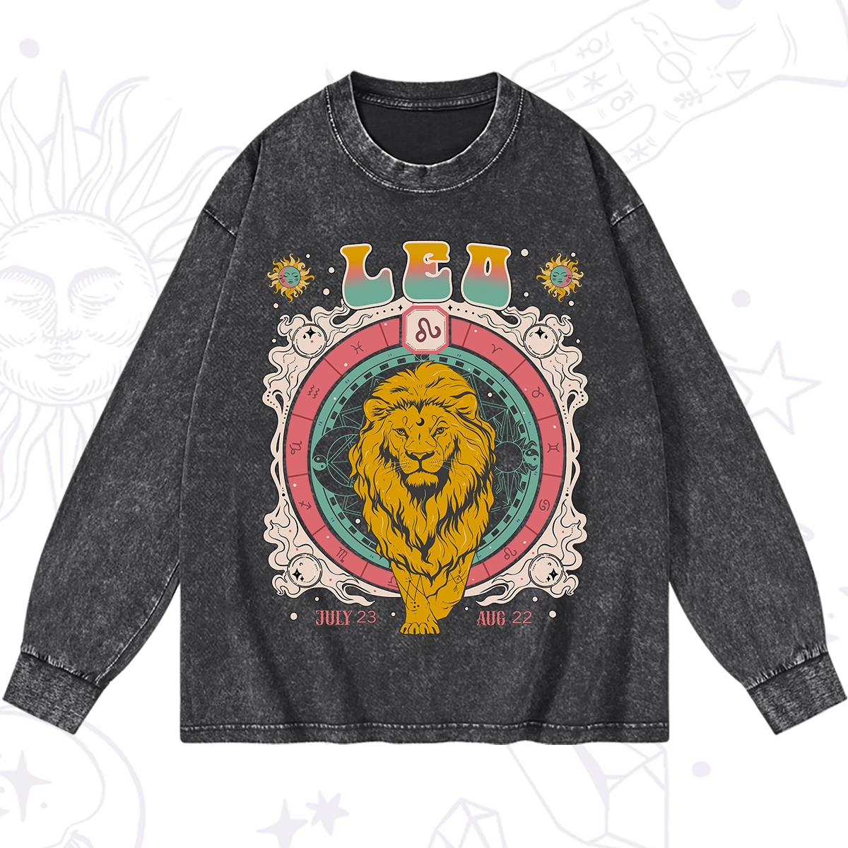 Purplehecate Leo Cosmic Zodiac Washed Long Sleeve Shirt
