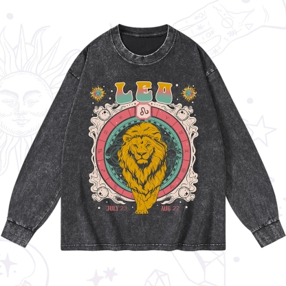 Purplehecate Leo Cosmic Zodiac Washed Long Sleeve Shirt