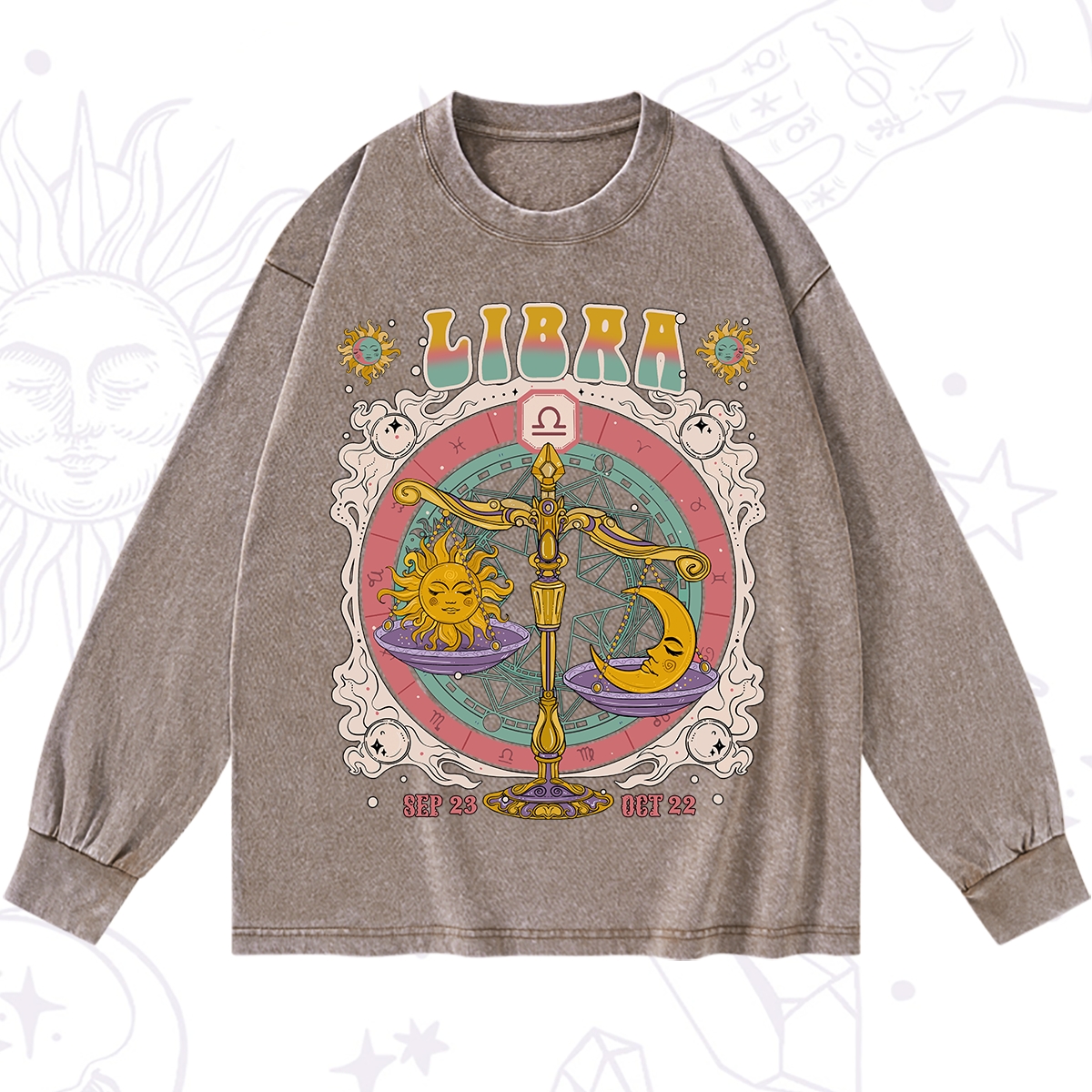 Purplehecate Libra Cosmic Zodiac Washed Long Sleeve Shirt