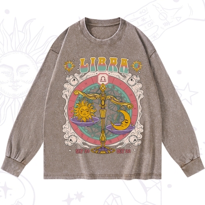Purplehecate Libra Cosmic Zodiac Washed Long Sleeve Shirt