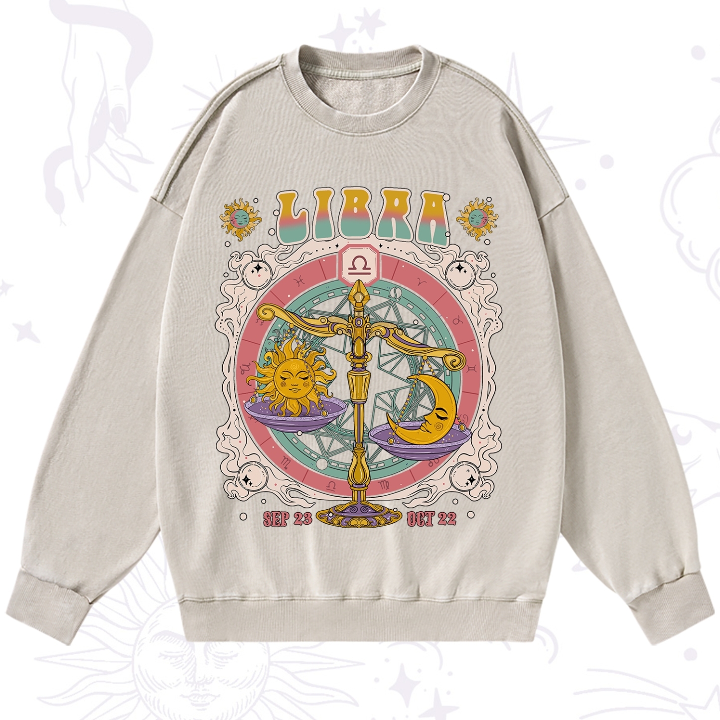 Purplehecate Libra Cosmic Zodiac Washed Sweatshirt