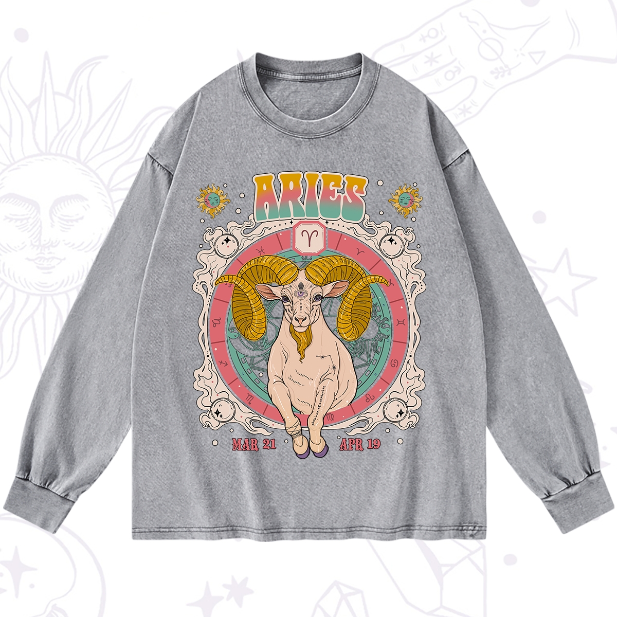 Purplehecate Aries Cosmic Zodiac Washed Long Sleeve Shirt