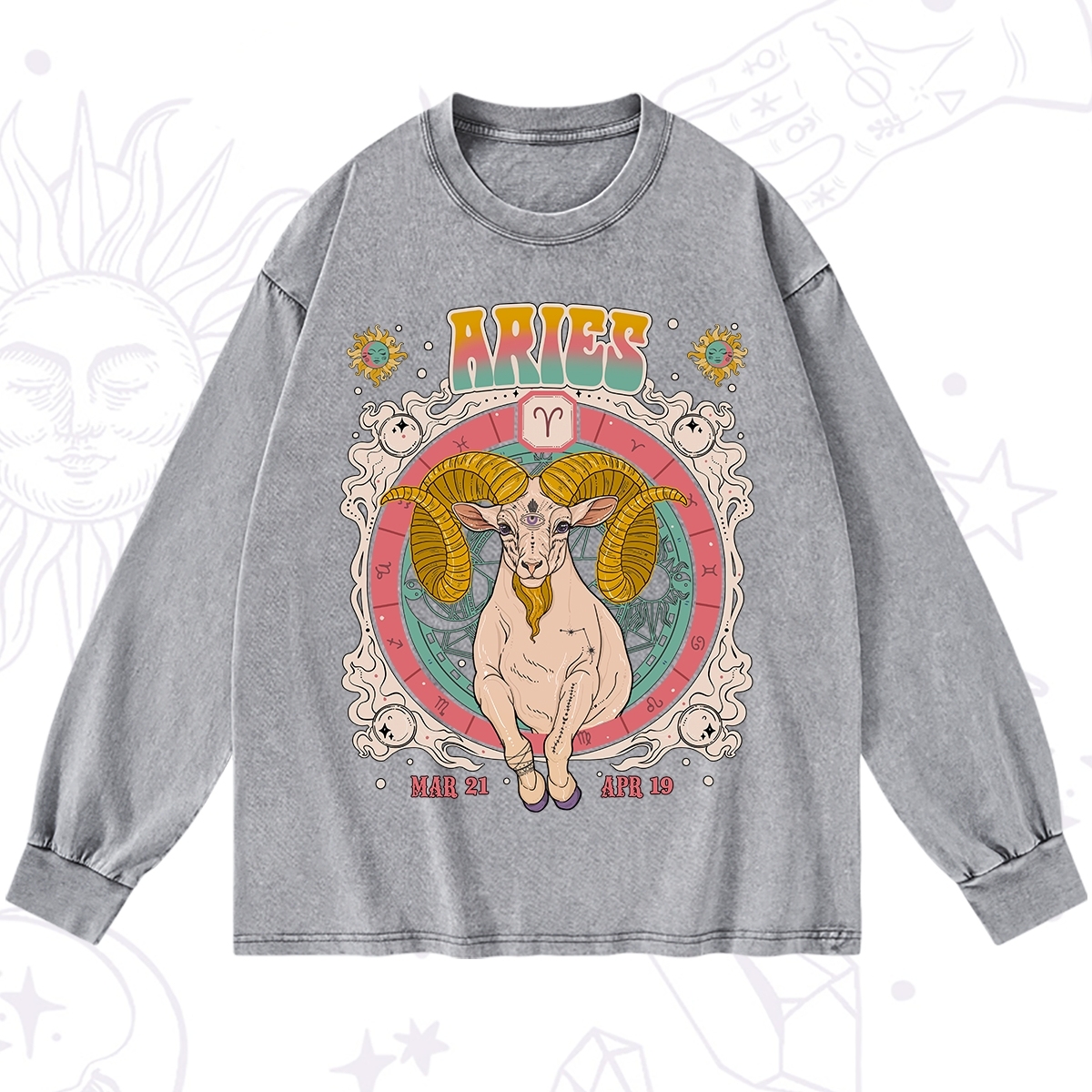 Purplehecate Aries Cosmic Zodiac Washed Long Sleeve Shirt
