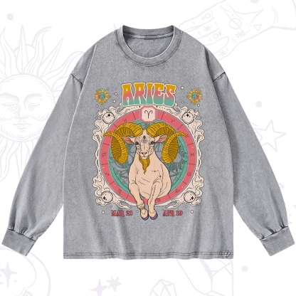 Purplehecate Aries Cosmic Zodiac Washed Long Sleeve Shirt