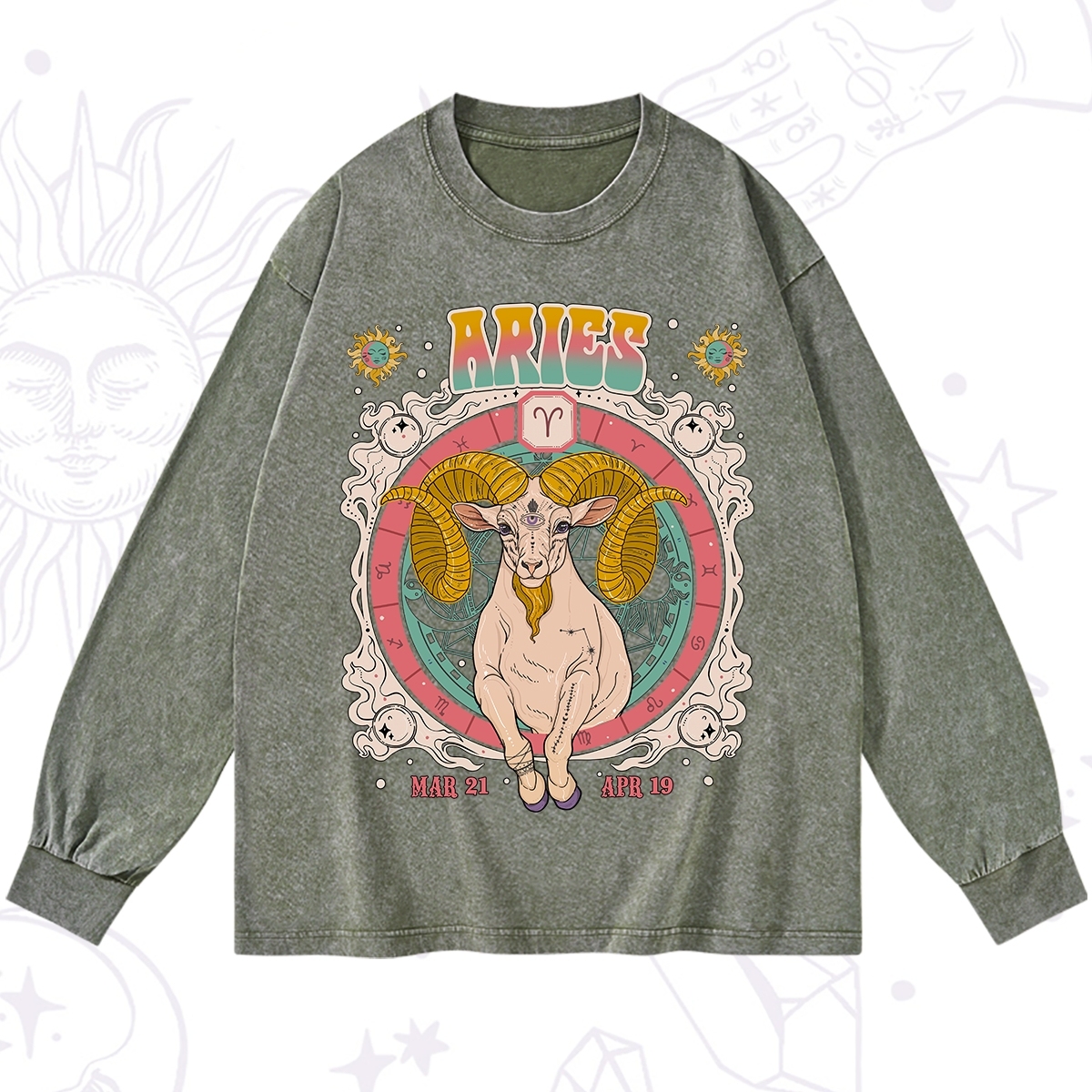 Purplehecate Aries Cosmic Zodiac Washed Long Sleeve Shirt