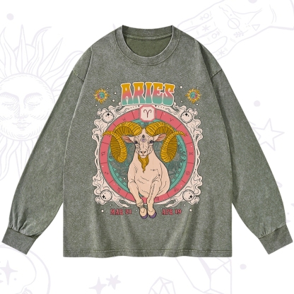 Purplehecate Aries Cosmic Zodiac Washed Long Sleeve Shirt