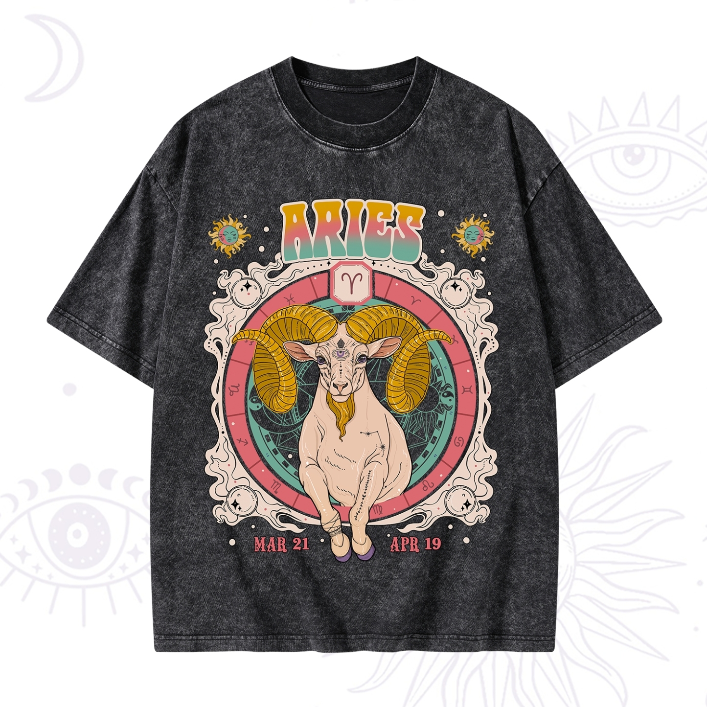 Purplehecate Aries Cosmic Zodiac Washed T-Shirt