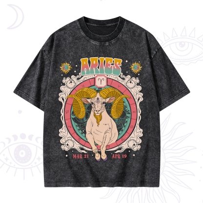 Purplehecate Aries Cosmic Zodiac Washed T-Shirt