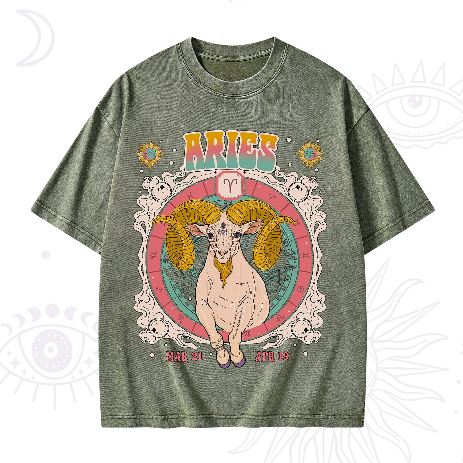 Purplehecate Aries Cosmic Zodiac Washed T-Shirt