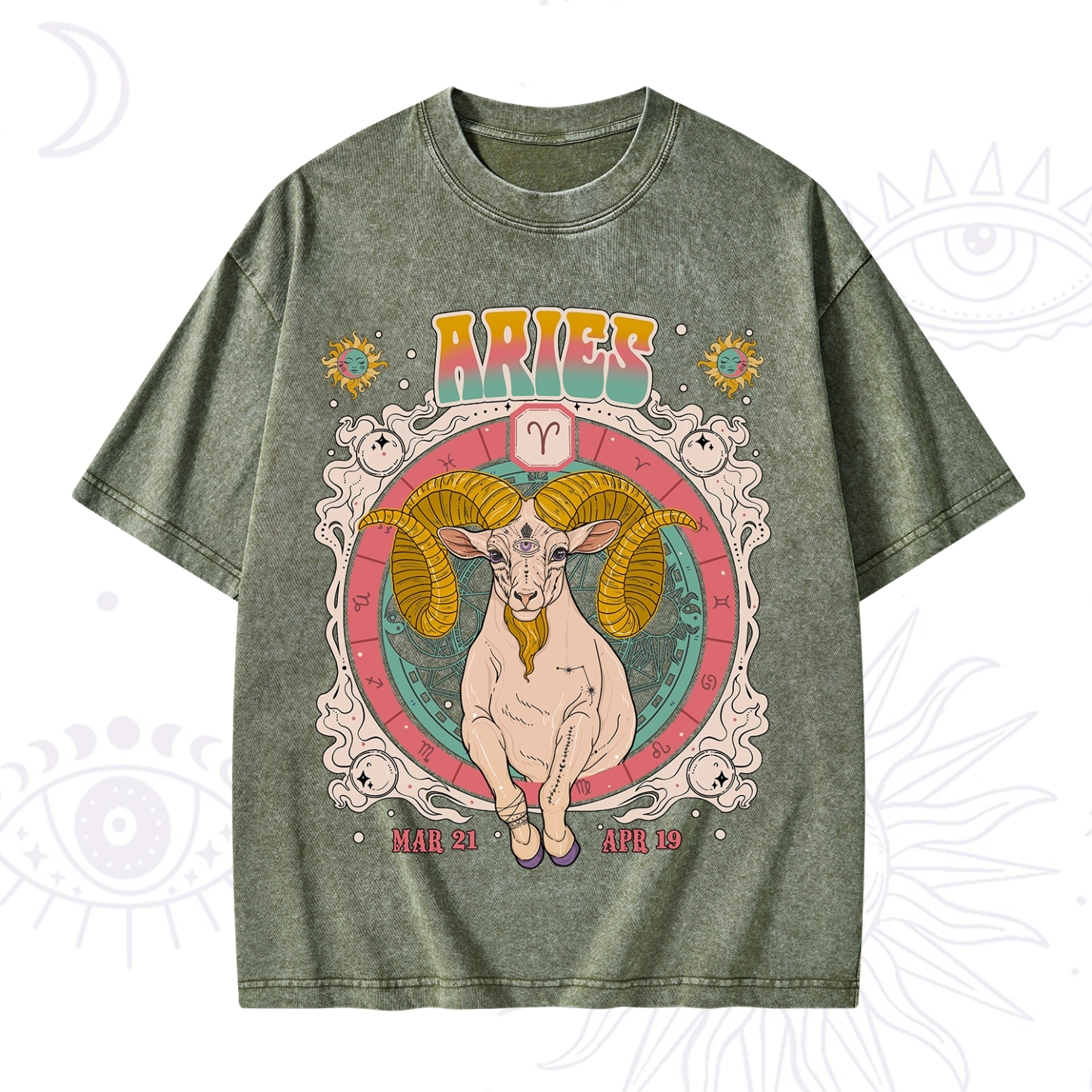 Purplehecate Aries Cosmic Zodiac Washed T-Shirt