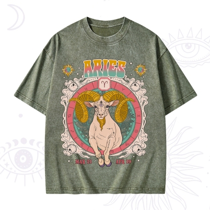 Purplehecate Aries Cosmic Zodiac Washed T-Shirt