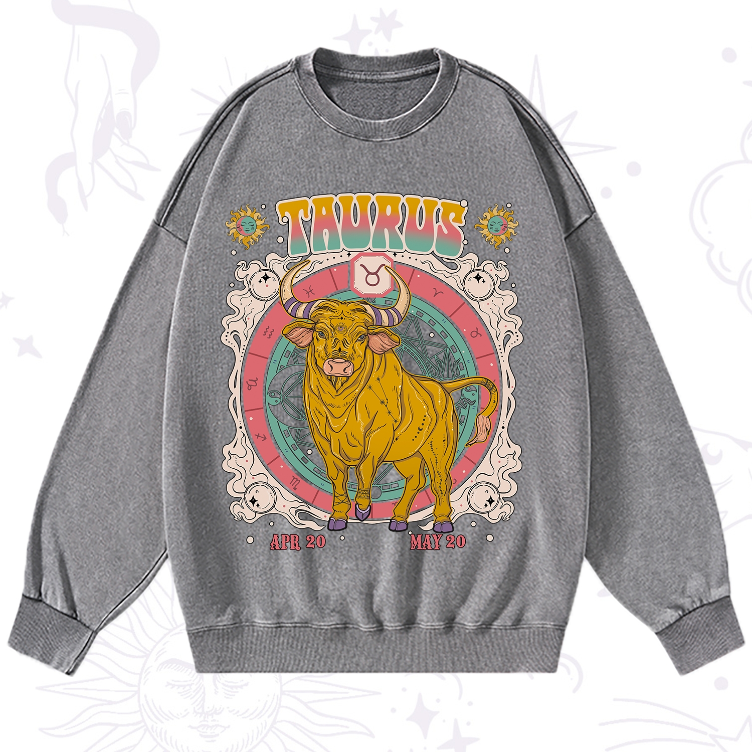 Purplehecate Taurus Cosmic Zodiac  Washed Sweatshirt