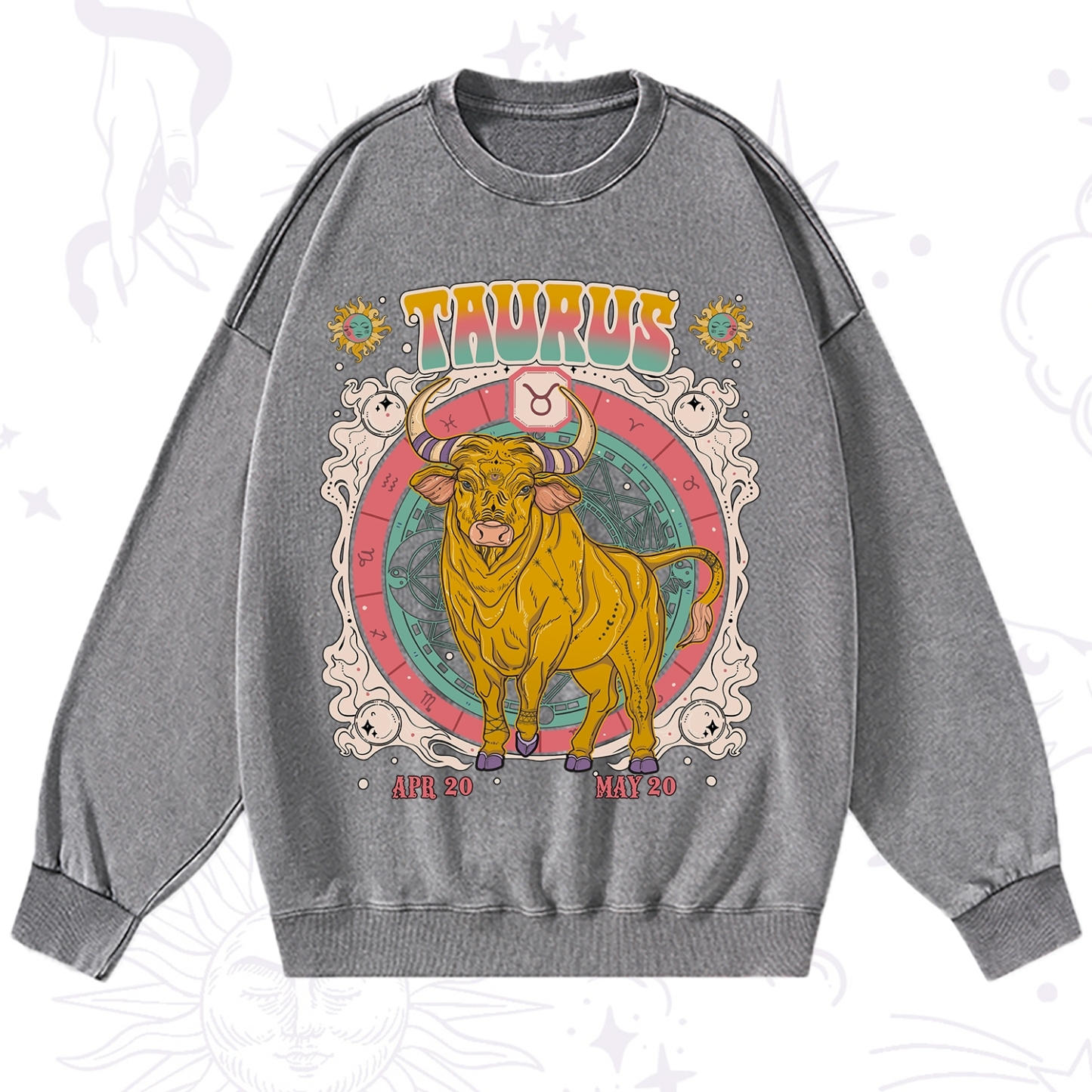 Purplehecate Taurus Cosmic Zodiac  Washed Sweatshirt